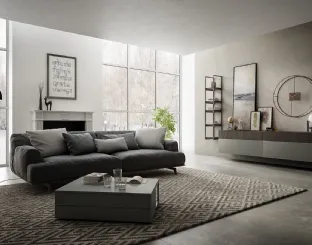 Mobile sospeso Living 03 in laccato opaco grigio e Noce bruno di Arredo3