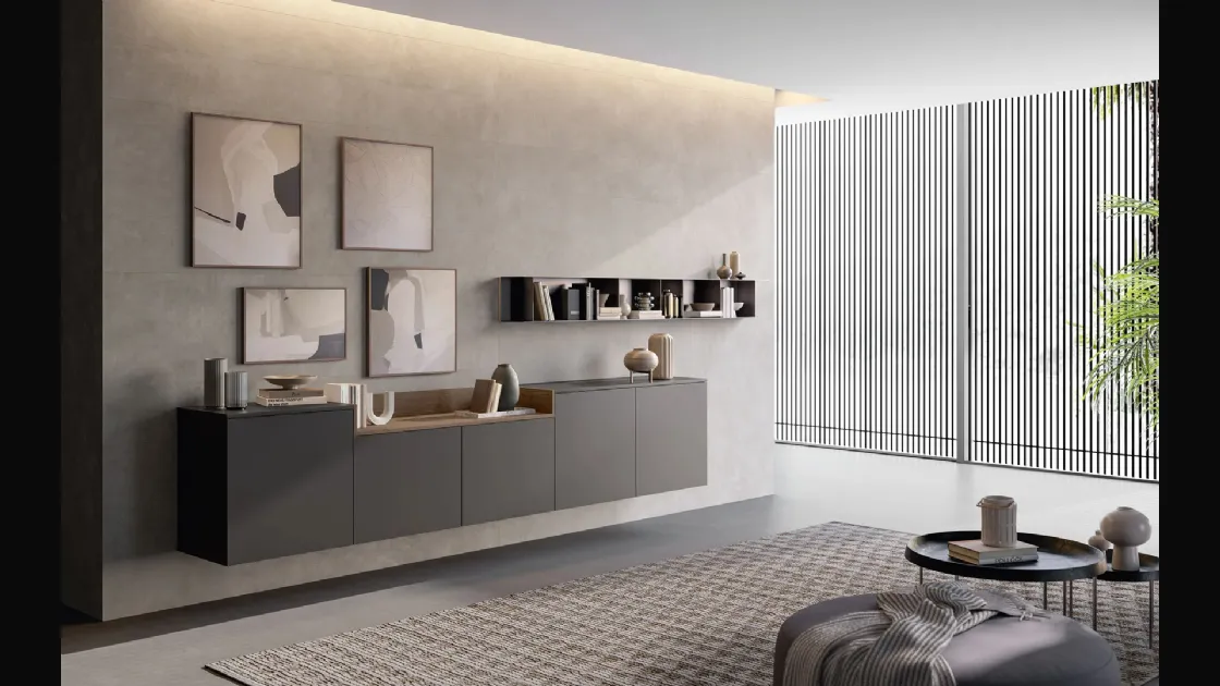 Mobile sospeso Living Time in laccato opaco di Arredo3