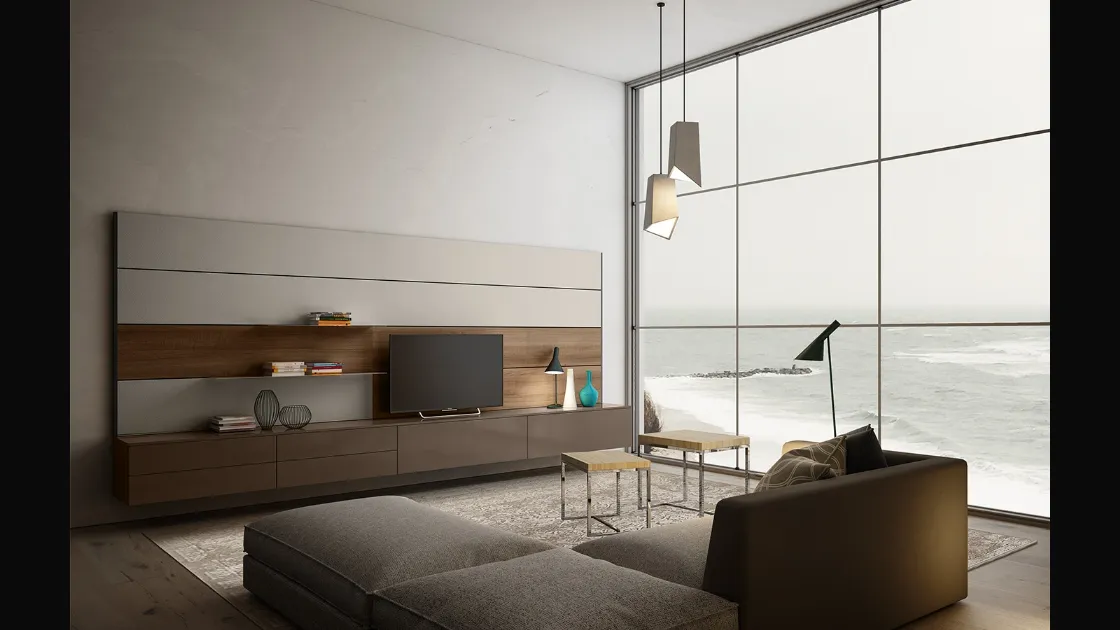 Parete Attrezzata sospesa in laccato lucido Living 01 di Arredo3