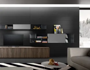 Parete Attrezzata Living 06 in laminato effetto legno e laccato Grigio opaco di Arredo3