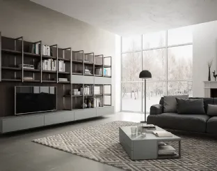 Parete Attrezzata sospesa in laccato opaco grigio e Noce bruno Living 03 di Arredo3