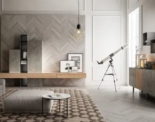 Parete Attrezzata Living 05 in Rovere e Pietra di Arredo3