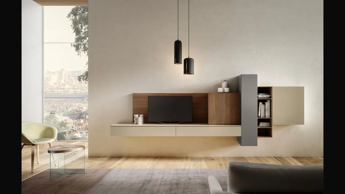 Parete Attrezzata Living 08 in laccato opaco e legno di Arredo3