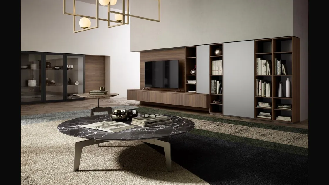 Parete Attrezzata Living 09 in legno, laccato opaco e vetro di Arredo3
