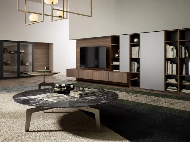 Parete Attrezzata Living 09 in legno, laccato opaco e vetro di Arredo3