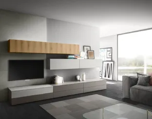 Parete Attrezzata Living 11 in laccato opaco e Rovere biondo di Arredo3