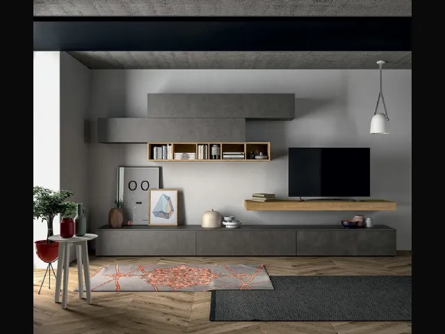 Parete Attrezzata Slim Comp 105 in effetto Resina Dark Grey di Dall'Agnese