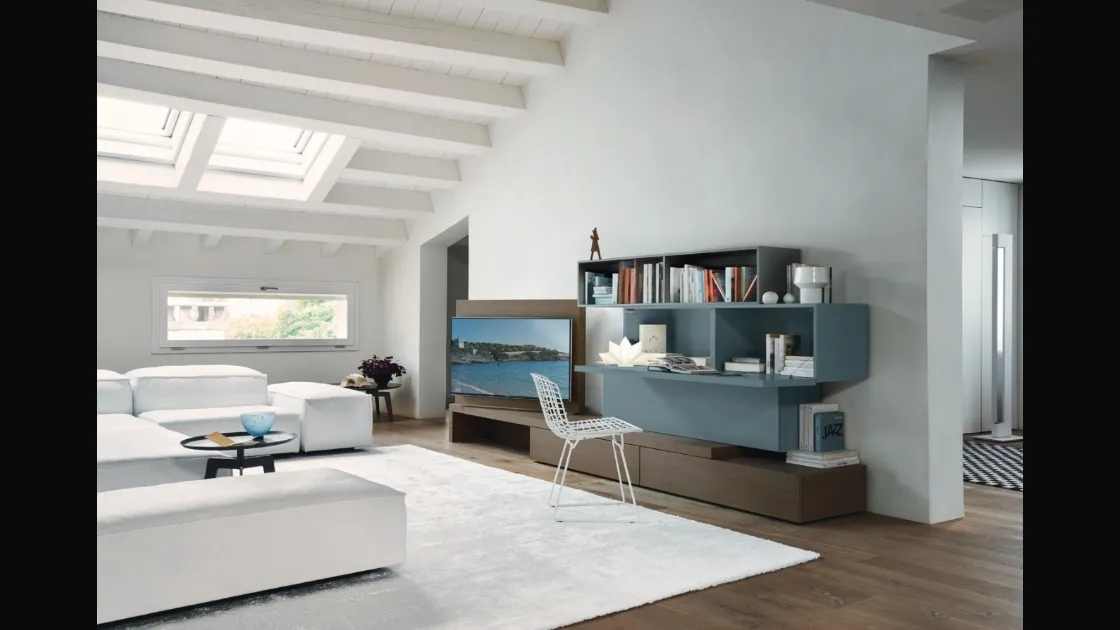 Parete Attrezzata Vision 01 in Rovere e laccato Piombo opaco di Sangiacomo