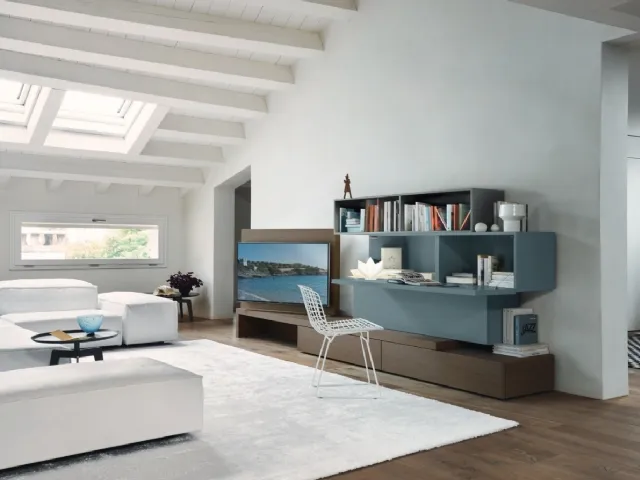 Parete Attrezzata Vision 01 in Rovere e laccato Piombo opaco di Sangiacomo