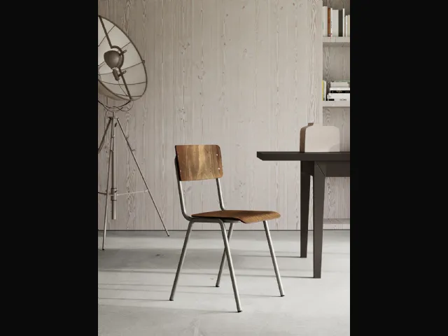 Sedia Polaris in legno multistrato con struttura in metallo grezzo verniciato di Arredo3