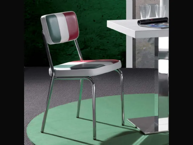 Sedia Hollywood-Sprint in ecopelle imbottita Italian Flag con base in metallo cromato di La Seggiola