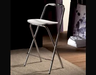 Sgabello pieghevole Trik in metallo cromato con sedile in laminato laccato bianco di La Seggiola