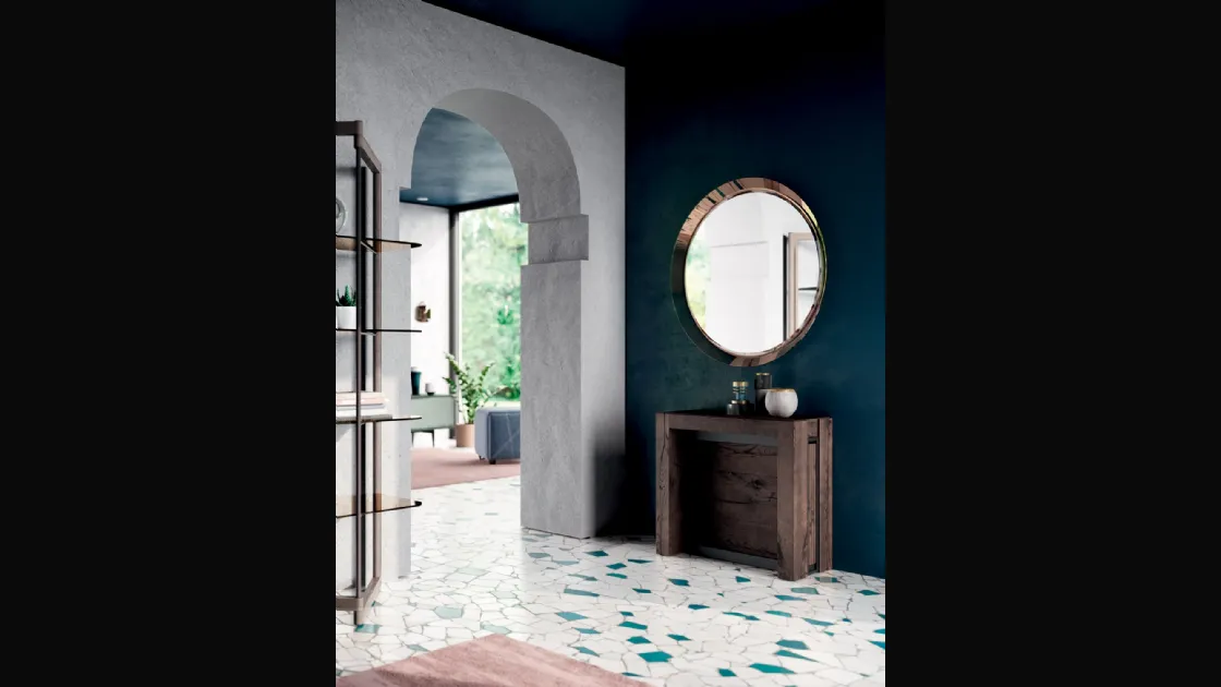 Consolle A4 allungabile in Rovere e metallo dotata di 4 prolunghe incorporate nella struttura di Ozzio