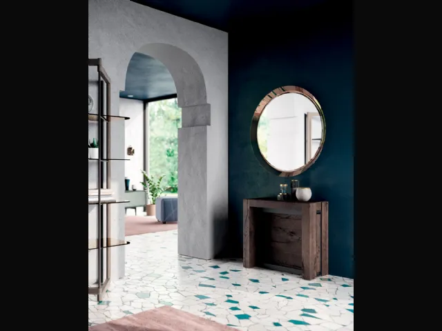 Consolle A4 allungabile in Rovere e metallo dotata di 4 prolunghe incorporate nella struttura di Ozzio
