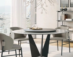 Tavolo rotondo Eiffel in gres con piano girevole in legno di Dall'Agnese