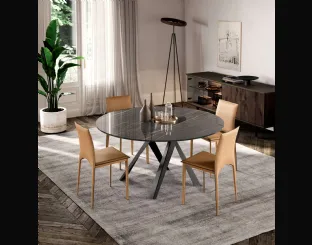 Tavolo rotondo Emisfero Fisso con top in Cristallo Ceramica Noir Desir e base in metallo di Ozzio