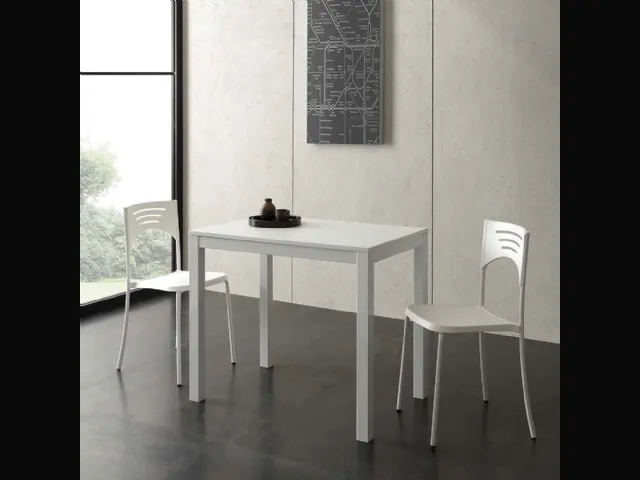 Tavolo allungabile Micro Table in nobilitato bianco con base in metallo verniciato di La Seggiola