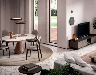 Tavolo allungabile Lycos con top in Marble Glass Calacatta Gold lucido e base in metallo verniciato Bronzo di Ozzio