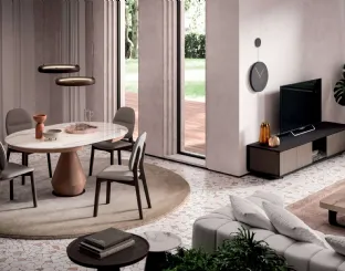 Tavolo allungabile Lycos con top in Marble Glass Calacatta Gold lucido e base in metallo verniciato Bronzo di Ozzio