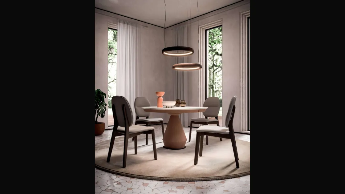 Tavolo allungabile Lycos con top in Marble Glass Calacatta Gold lucido e base in metallo verniciato Bronzo di Ozzio