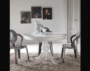 Tavolo rotondo allungabile Re-Style impiallacciato tanganika in tinta con base in Faggio massello laccato bianco uniforme di La Seggiola