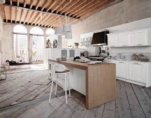 Cucina Classica lineare in legno laccato bianco con top in marmo Asolo 01 di Dibiesse