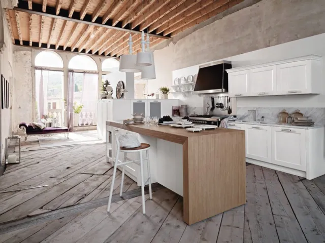 Cucina Classica lineare in legno laccato bianco con top in marmo Asolo 01 di Dibiesse