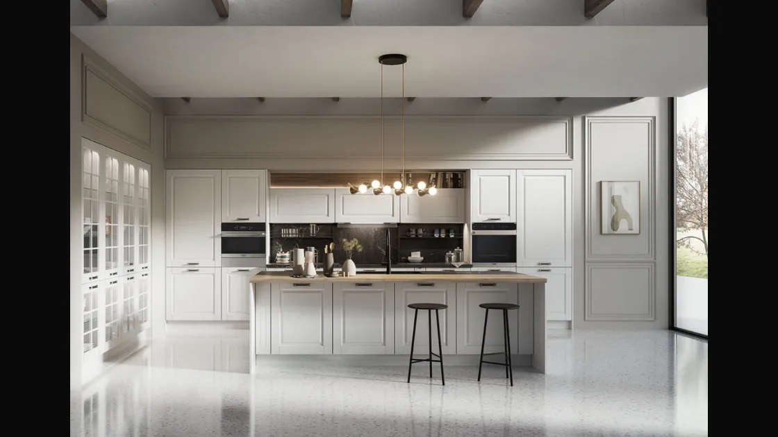 Cucina Classica Asolo in Frassino laccato a poro aperto Siberia e top in ceramica effetto marmo di Arredo3