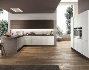 Cucina angolare Classica Frame con basi in Frassino e top in laminato effetto Marmo di Arredo3