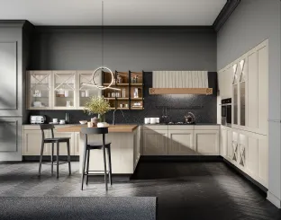 Cucina Classica angolare Frida classic in Frassino massello finitura decapè Fieno con top in quarzo di Arredo3