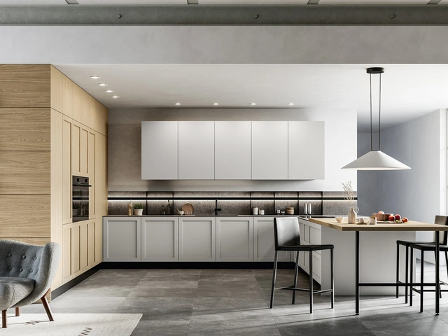 Cucina Moderna con penisola Alma 01 in pet e laminato di Arredo3