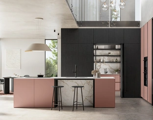 Cucina Moderna con isola Time 04 in laccato opaco e legno di Arredo3