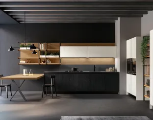 Cucina Moderna lineare Asia in laccato poro aperto Bianco e Nero opaco con top HPL Fenix Nero di Arredo3