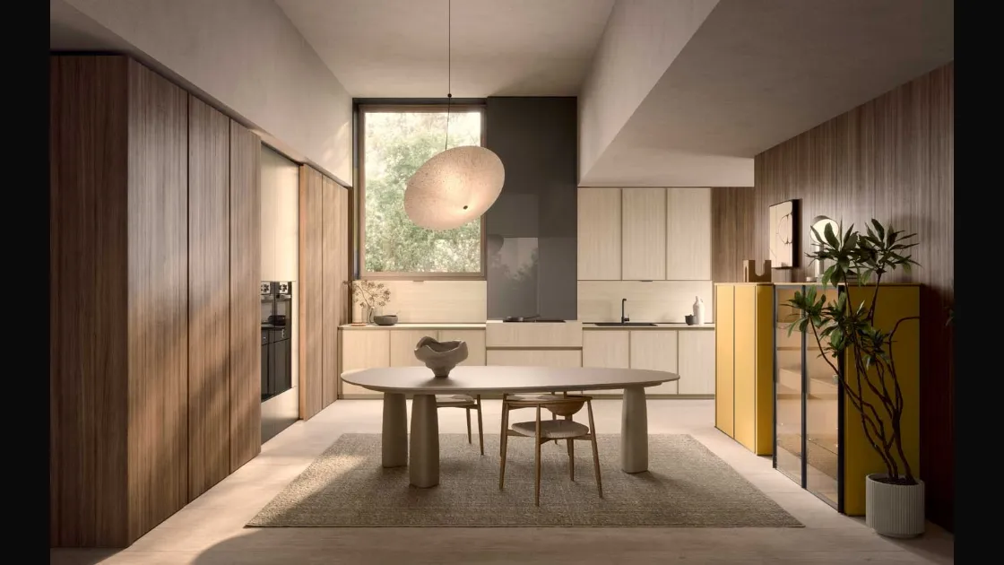 Cucina Moderna Coco angolare in laminam travertino e essenza di Dibiesse
