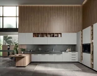 Cucina Moderna Area 22 maniglia 03 finitura Argilla e Noce Canaletto di Dibiesse