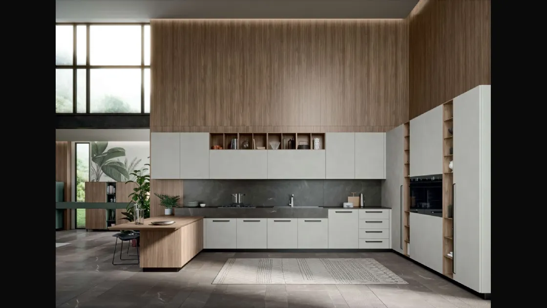 Cucina Moderna Area 22 maniglia 03 finitura Argilla e Noce Canaletto di Dibiesse