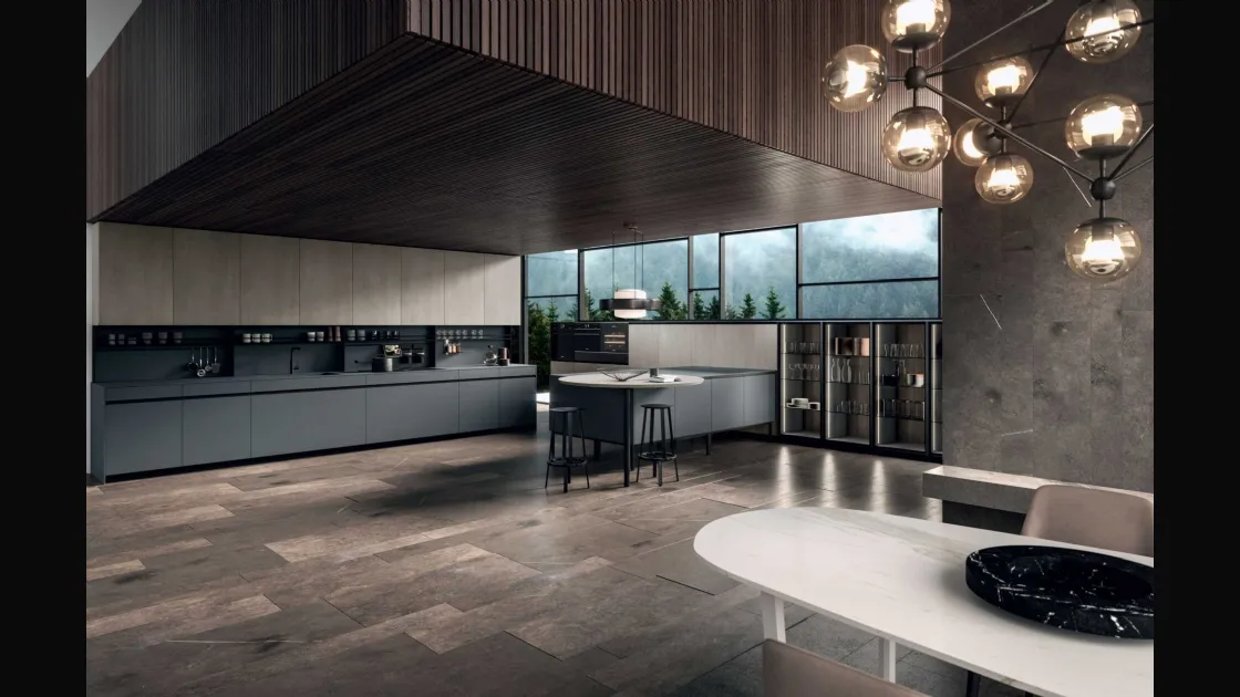 Cucina Moderna con penisola DJ 01 in Fenix Grigoi Bromo di Dibiesse