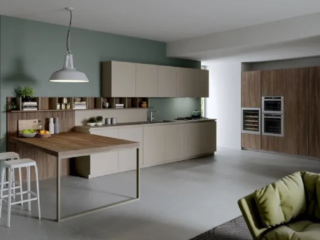 Cucina Moderna con penisola Play Lab 03 in laminato e melaminico effetto legno di Dibiesse