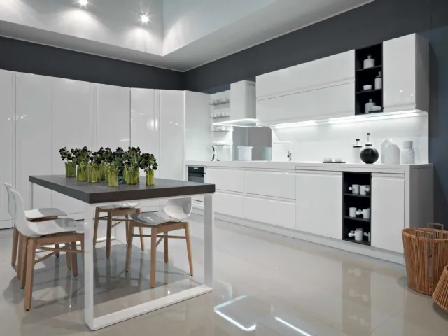 Cucina Moderna lineare in laccato bianco lucido Zerocinque di Dibiesse