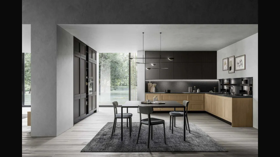 Cucina Moderna angolare in rovere brandy e laccato Frida 03 di Arredo3