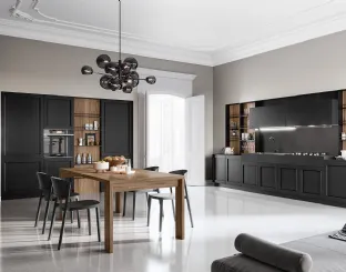 Cucina Moderna lineare in laccato poro aperto Nero e finitura Noce America Frida Modern di Arredo3