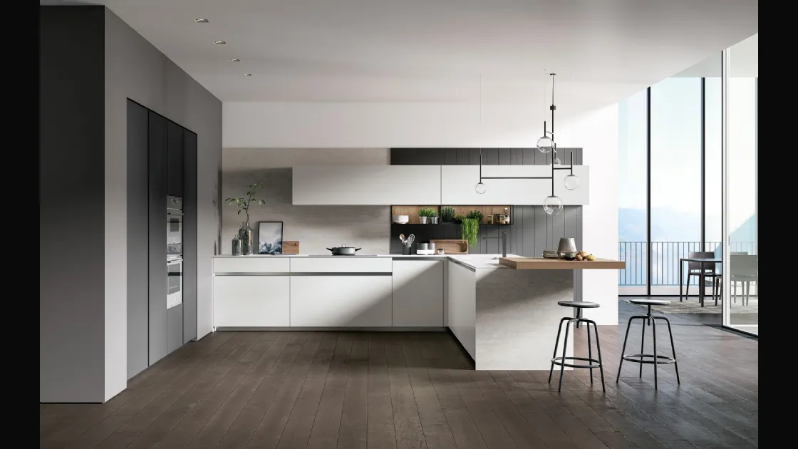 Cucina Moderna Glass 2 0 01 con penisola di Arredo3