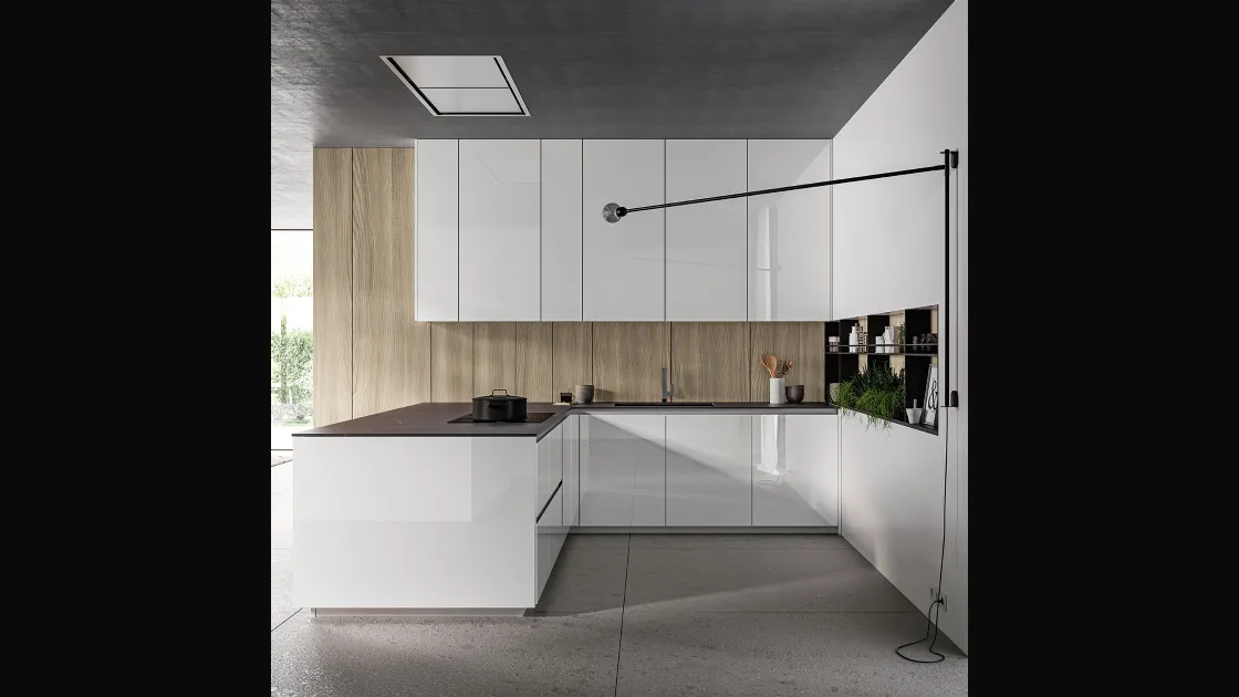 Cucina Moderna Glass 2 0 04 con penisola di Arredo3