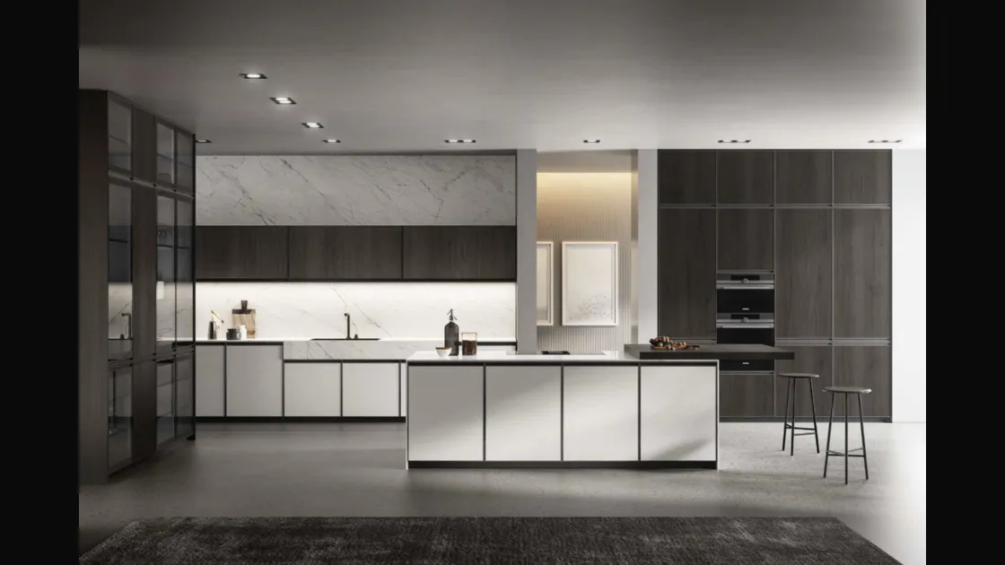 Cucina Moderna in Pet e rovere ebano con isola Kronos 01 di Arredo3