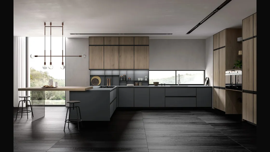 Cucina Moderna Kronos 02 con penisola di Arredo3