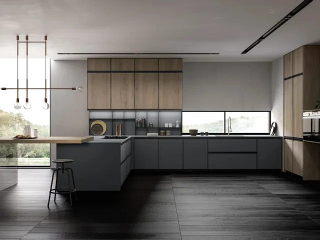 Cucina Moderna Kronos 02 con penisola di Arredo3