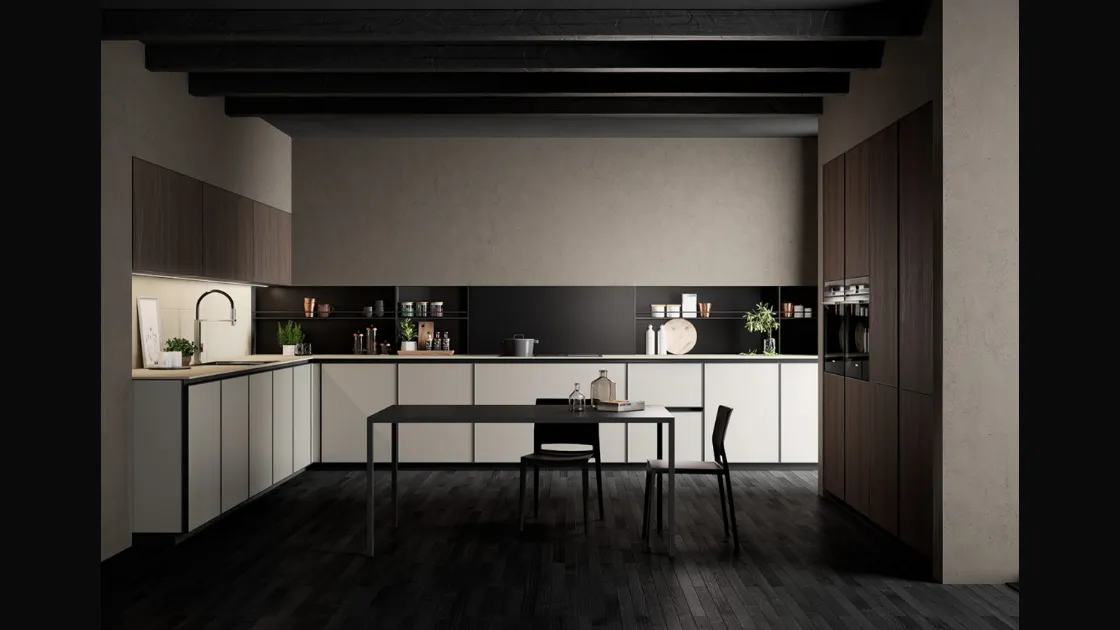 Cucina Moderna angolare Kronos in vetro Nebbia opaco di Arredo3