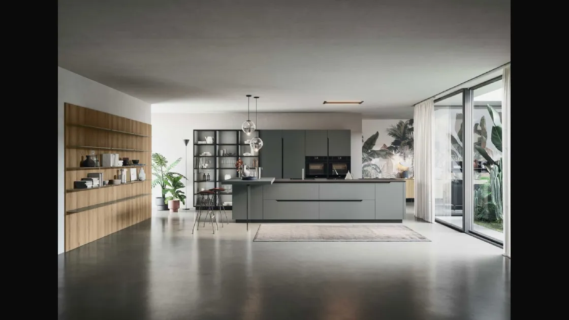 Cucina Moderna lineare Lesmo 01 in laccato grigio opaco di Dibiesse