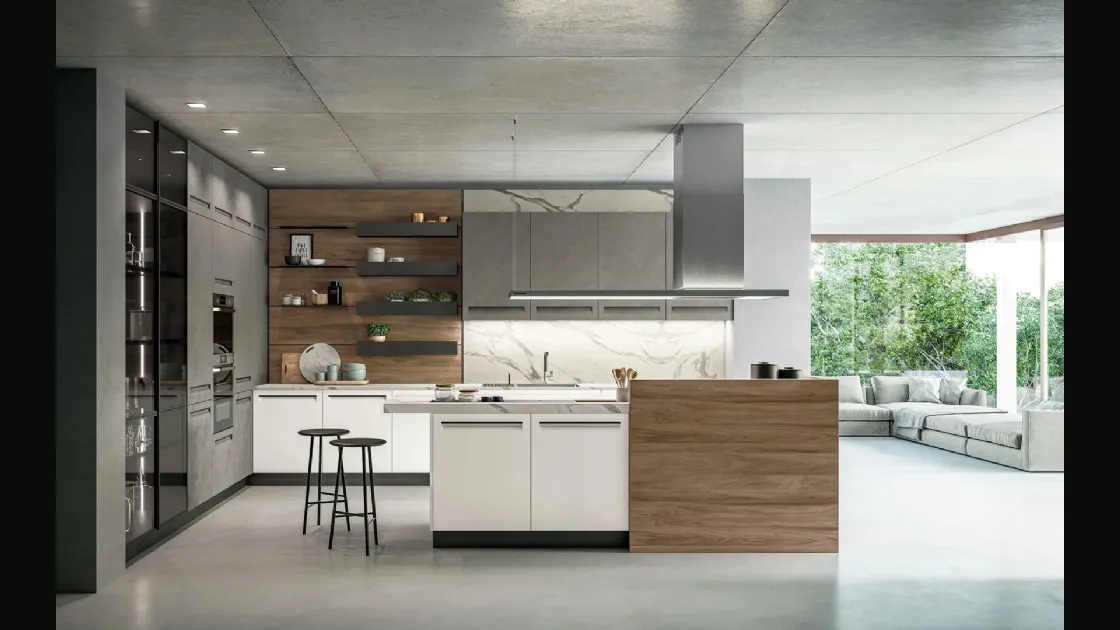 Cucina Moderna con isola Tekna 01 in pet e laminato di Arredo3