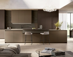 Cucina Moderna con isola Time 01 in laccato e noce di Arredo3